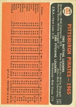 1966 Topps #404 Pittsburgh Pirates TC back image