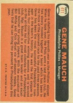 1966 Topps #411 Gene Mauch MG back image