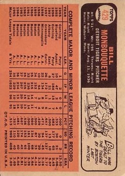 1966 Topps #429 Bill Monbouquette back image
