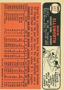 1966 Topps #447 Dick Ellsworth UER/Photo actually/Ken Hubbs back image