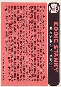 1966 Topps #448 Eddie Stanky MG back image