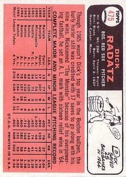 1966 Topps #475 Dick Radatz back image