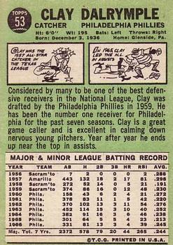 1967 Topps #53 Clay Dalrymple back image