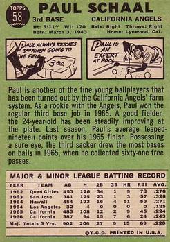 1967 Topps #58B Paul Schaal/Normal Colored Bat back image
