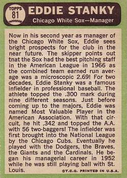 1967 Topps #81 Eddie Stanky MG back image