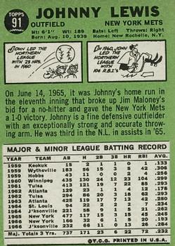 1967 Topps #91 Johnny Lewis back image