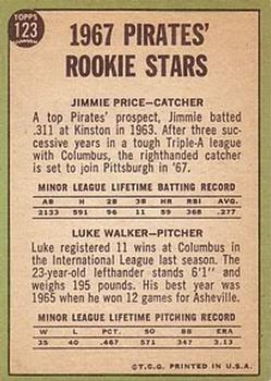 1967 Topps #123 Rookie Stars/Jim Price RC/Luke Walker back image