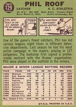 1967 Topps #129 Phil Roof back image
