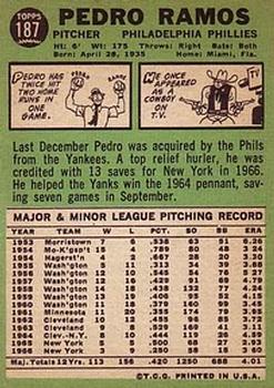 1967 Topps #187 Pedro Ramos back image