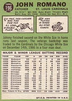 1967 Topps #196 Johnny Romano back image