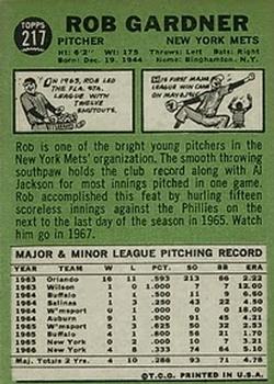 1967 Topps #217 Rob Gardner back image