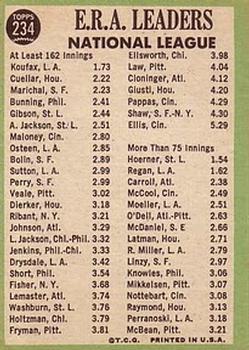 1967 Topps #234 NL ERA Leaders/Sandy Koufax/Mike Cuellar/Juan Marichal back image