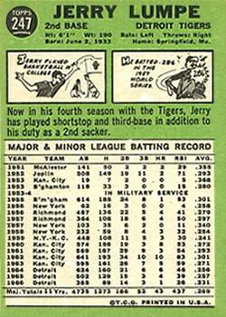 1967 Topps #247 Jerry Lumpe back image