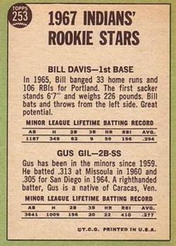 1967 Topps #253 Rookie Stars/Bill Davis/Gus Gil RC back image