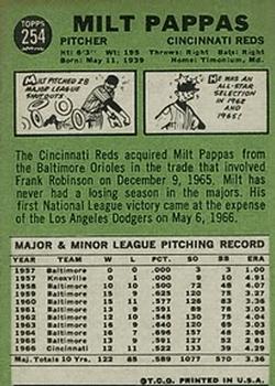 1967 Topps #254 Milt Pappas/No facsimile auto-/graph on card front back image
