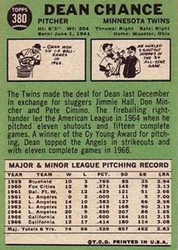 1967 Topps #380 Dean Chance DP back image