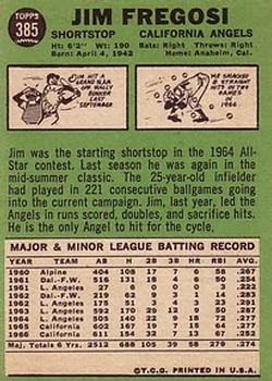 1967 Topps #385 Jim Fregosi/Batting wrong back image