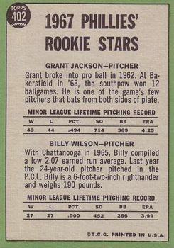 1967 Topps #402B Rookie Stars/Grant Jackson/Billy Wilson RC DP back image