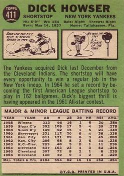 1967 Topps #411 Dick Howser DP back image