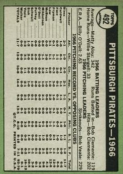1967 Topps #492 Pittsburgh Pirates TC back image