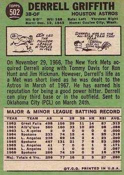 1967 Topps #502 Derrell Griffith back image