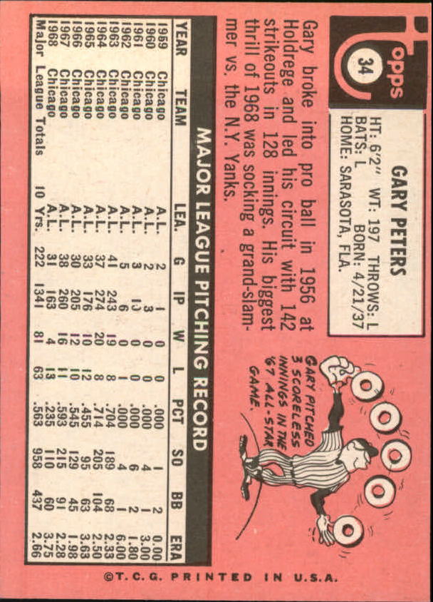 1969 Topps #34 Gary Peters back image