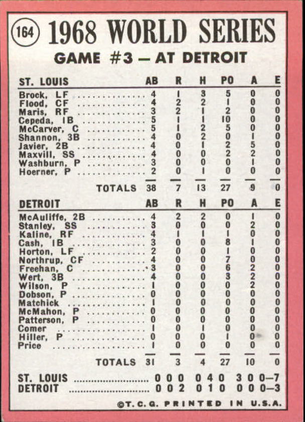 1969 Topps #164 World Series Game 3/Tim McCarver/w/Maris back image