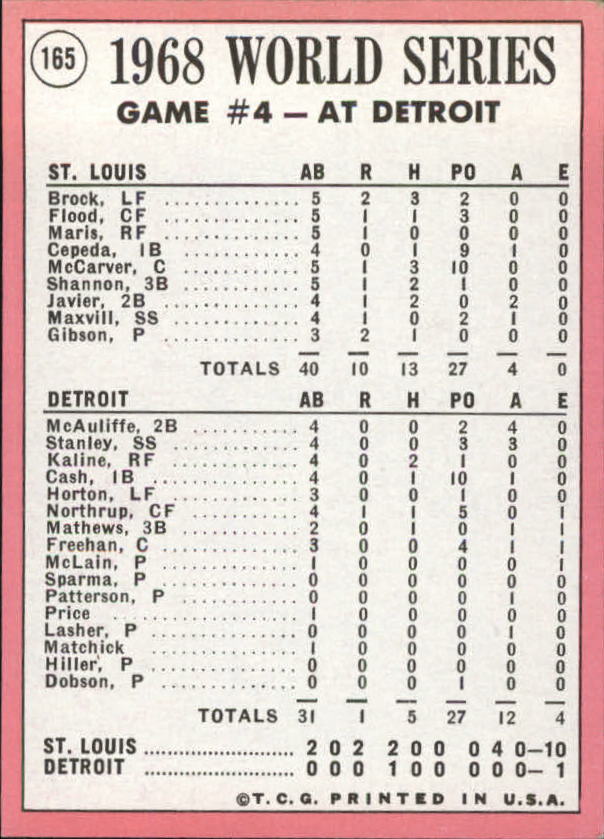 1969 Topps #165 World Series Game 4/Lou Brock back image