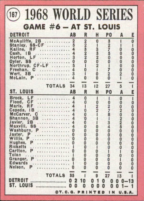 1969 Topps #167 World Series Game 6/Jim Northrup back image