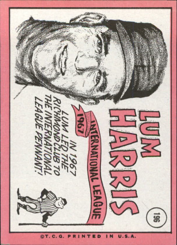 1969 Topps #196 Lum Harris MG back image