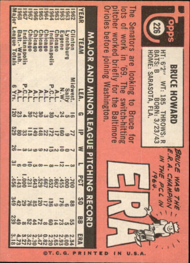 1969 Topps #226 Bruce Howard back image