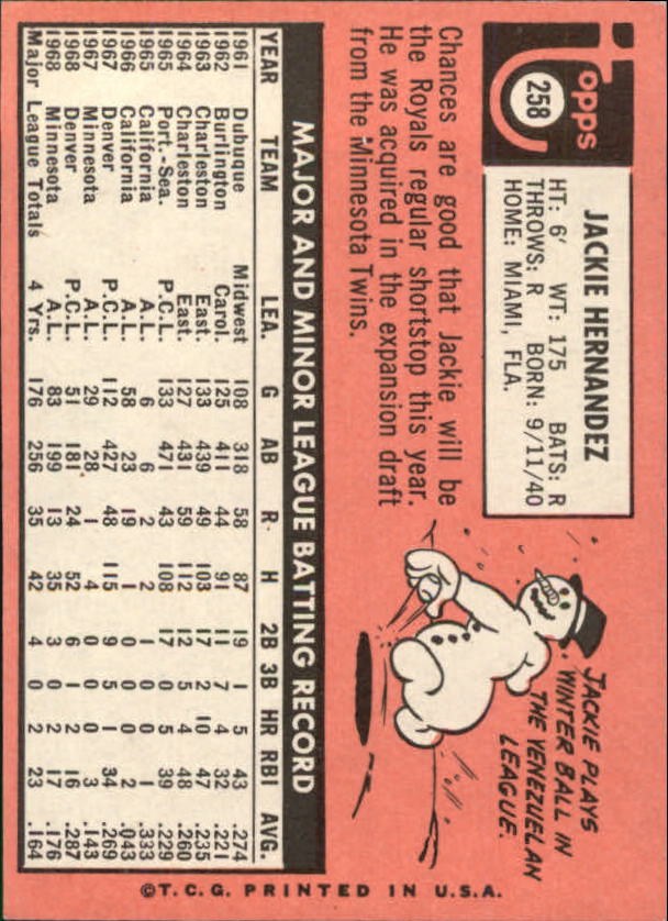 1969 Topps #258 Jackie Hernandez back image