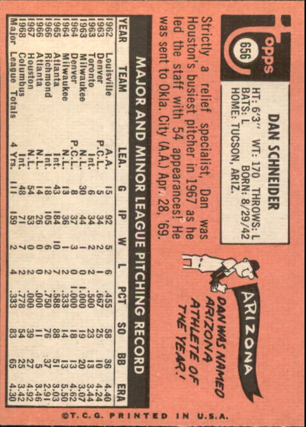 1969 Topps #656 Dan Schneider back image