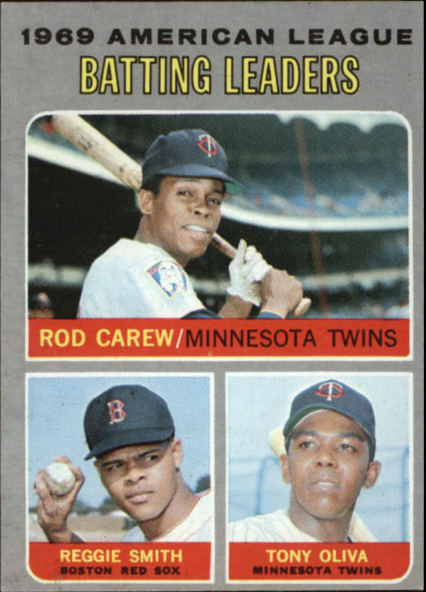 1970 Topps #62 AL Batting Leaders/Rod Carew/Reggie Smith/Tony Oliva