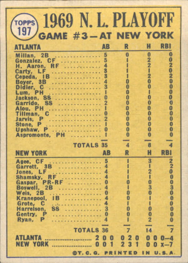1970 Topps #197 NL Playoff Game 3/Nolan Ryan back image