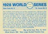 1970 Fleer Laughlin World Series Blue Backs #25 1928 Yankees/Cardinals/(Babe Ruth/and Lou Gehrig back image