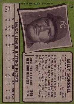 1971 Topps #17 Billy Sorrell back image