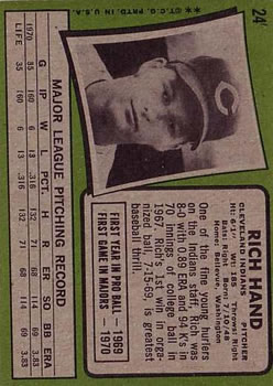 1971 Topps #24 Rich Hand RC back image