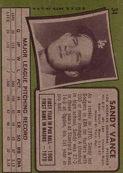 1971 Topps #34 Sandy Vance RC back image
