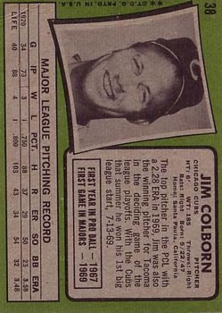 1971 Topps #38 Jim Colborn RC back image