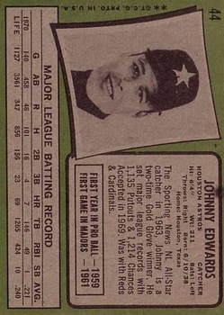 1971 Topps #44 Johnny Edwards back image