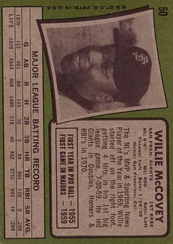 1971 Topps #50 Willie McCovey back image