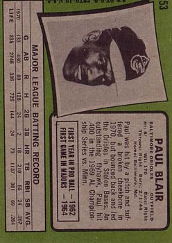 1971 Topps #53 Paul Blair back image
