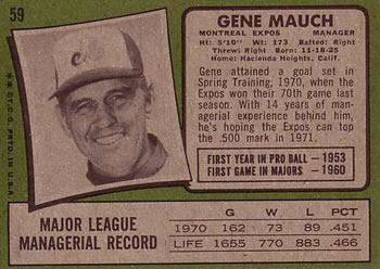 1971 Topps #59 Gene Mauch MG back image