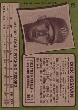 1971 Topps #60 Dick Bosman back image
