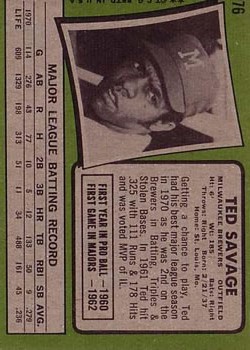1971 Topps #76 Ted Savage back image