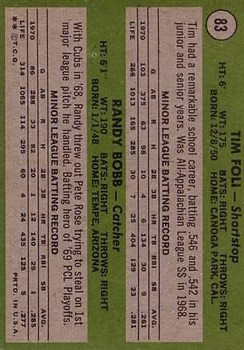 1971 Topps #83 Rookie Stars/Tim Foli RC/Randy Bobb back image