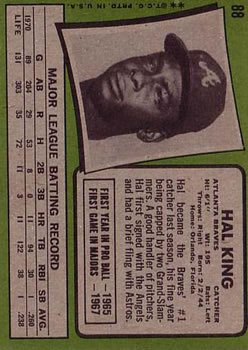1971 Topps #88 Hal King back image
