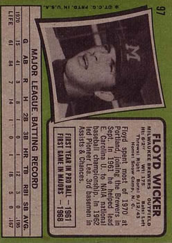 1971 Topps #97 Floyd Wicker back image
