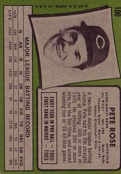 1971 Topps #100 Pete Rose back image